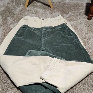 Green and Beige Corduroy Pants. SHEIN